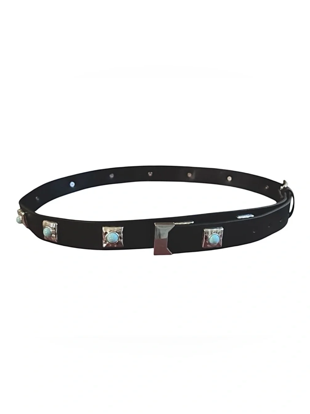 Rachel Zoe Turquoise/Silver Studded Concho Western Faux Leather Belt Sz L/XL NEW